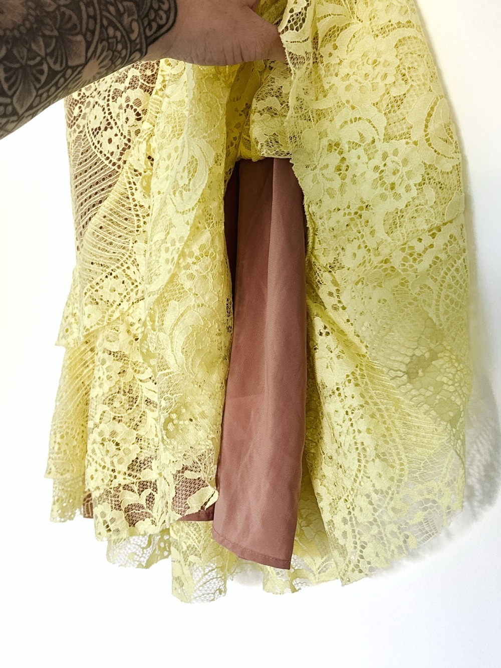 For Love & Lemons Tati Lace Ruffle Dress Yellow - Size Large - Picture 9 of 14